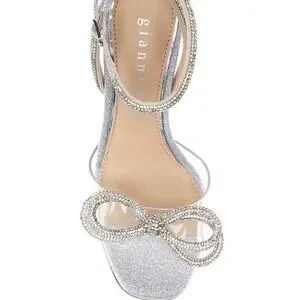 Gianni Bini HaydnTwo Glitter Pearl Bow Studded Ankle Strap Lucite Heel Dress Sandals, Womens, 7M, Silver - Dillard's exclusive